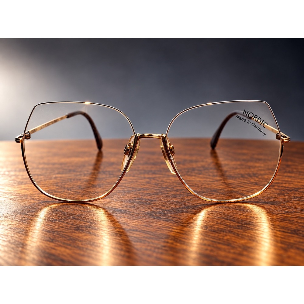 1980s NORDIC 771 Reverse Rimless Eyeglass 18K Gold Plated Topless Wire Frame NOS